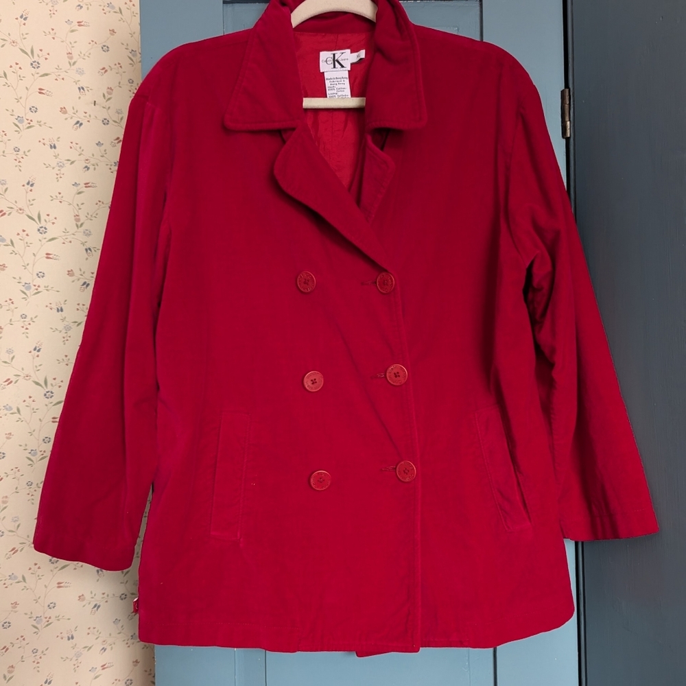 Calvin Klein Blazer Vintage Velvet Holidays Winter Pop of Red Regency Bridgerton